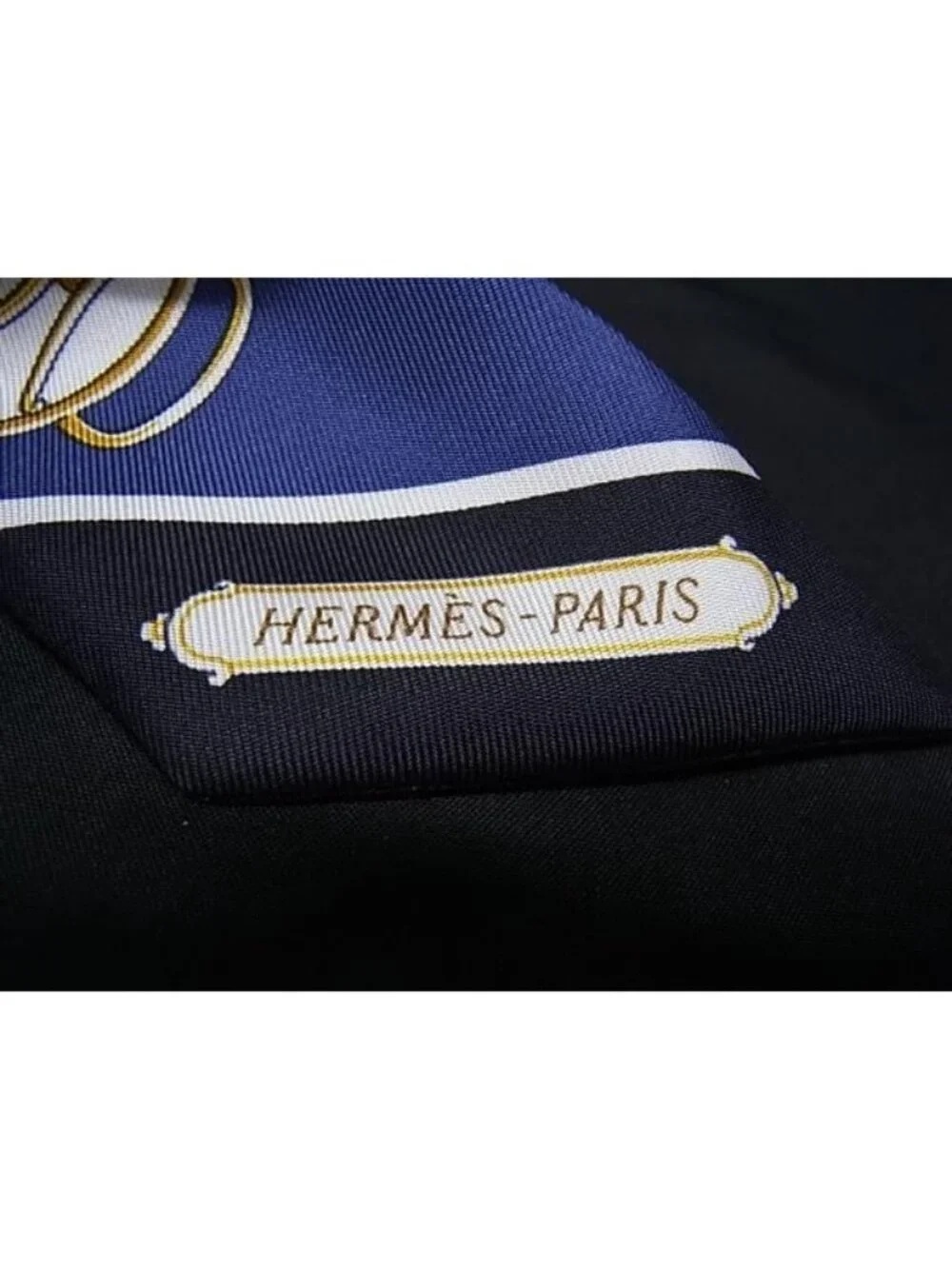 Hermes Lift Profile Twill Silk 100% Ribbon Scarf Navy - Picture 3 of 5